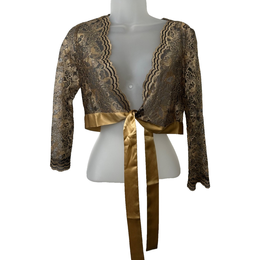 Vtg J. Marco Silk Blend Cardigan 8 Lace Tie Front Bolero Y2K Minimalist LS A4